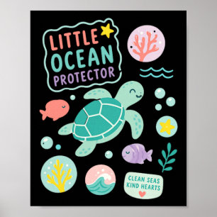 Poster Protetor do oceano das crianças pequena tartaruga