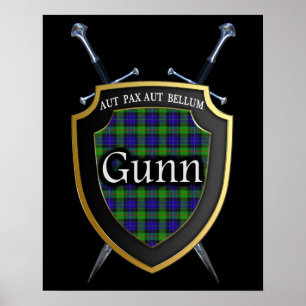 Póster Protetor & espadas escoceses do Tartan de Gunn do