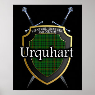 Póster Protetor & espadas escoceses do Tartan de Urquhart