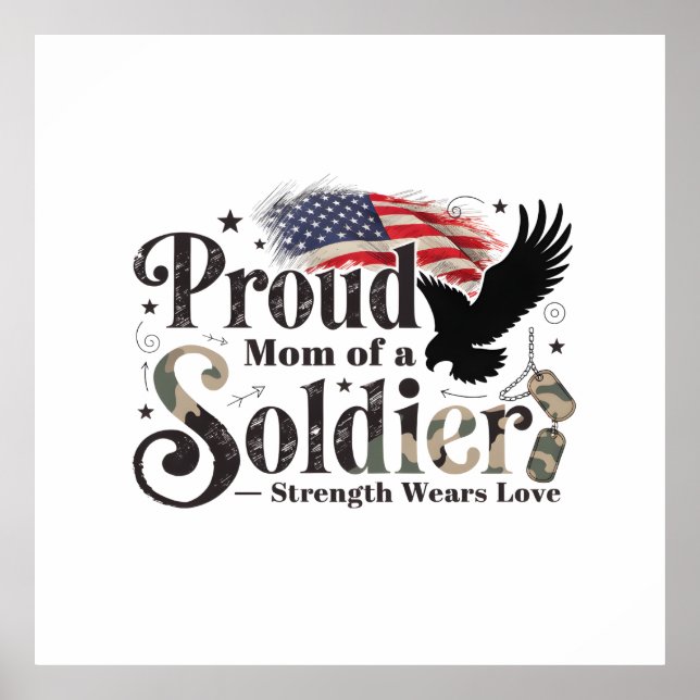 Poster Proud Military Mom Soldier Pride Art (Frente)
