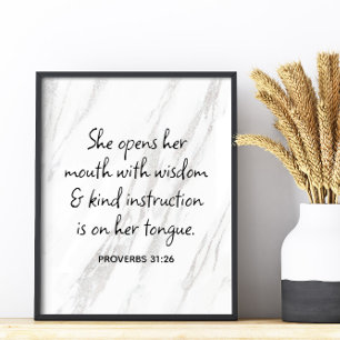 Poster Provérbios 31:26 Versículo da Bíblia Glamour em Má
