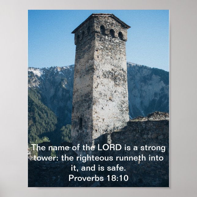 Poster Proverbs 18 Forte Torre KJV Bíblia Verse Wall Art (Frente)