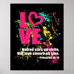Póster Proverbs de Amor Bíblia Verso Neon Paint Splatter