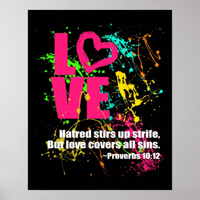 Póster Proverbs de Amor Bíblia Verso Neon Paint Splatter (Frente)