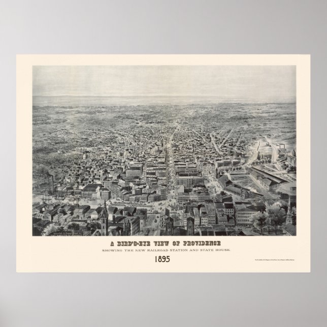Poster Providence, Mapa Panorâmico do RI - 1894 (Frente)