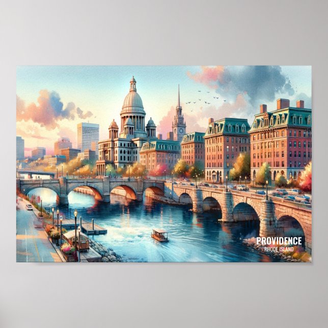 Poster Providence Rhode Island Viagem Places aqucolor (Frente)