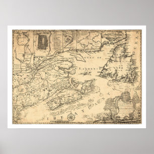 Poster Província do mapa 1776 de Nova Escócia Canadá