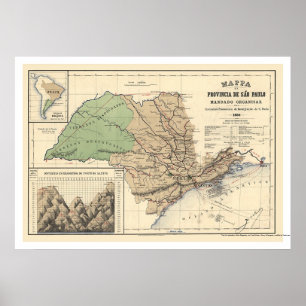 Póster Província do mapa 1886 de Sao Paulo Brasil