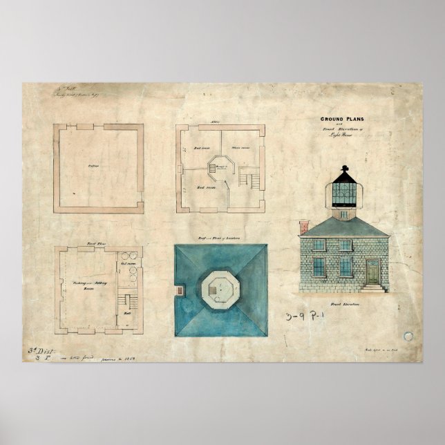 Póster Prudence Island Lighthouse Plan - Rhode Island (Frente)