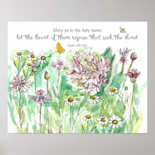 Poster Psalm 105 Scripture Pink Flowers Christian Art (Frente)