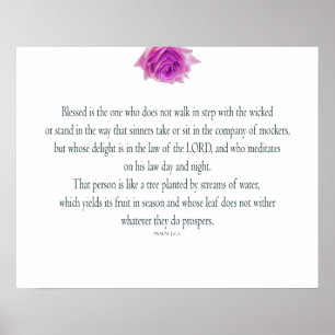 Poster PSALM 1:1-3 com Flor Roxo