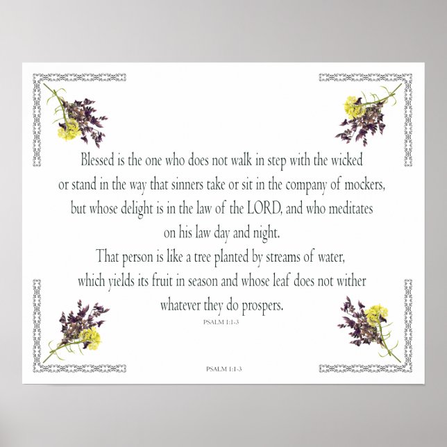 Poster PSALM 1:1-3 Design botânico, (Frente)