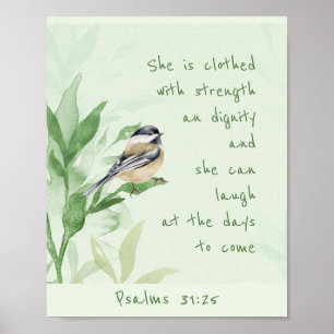 Poster Psalm 31:25 Ela está vestida com Escritura de For