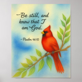 Poster Psalm 46:10 Be Still Red Cardinal Scripture Nature