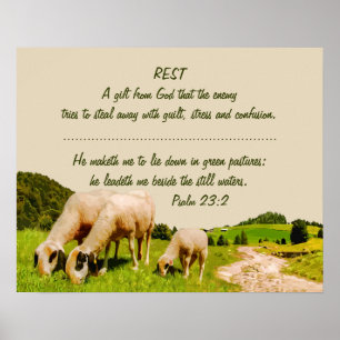 Póster Psalm Inspiracional De Repouso 23:2 Cotação