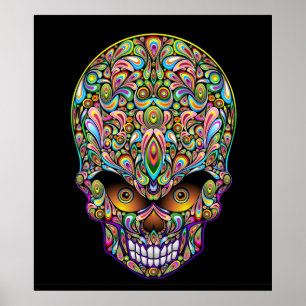 Poster psicadélico do design da arte do crânio