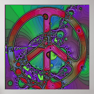 poster psicadélico do sinal de paz