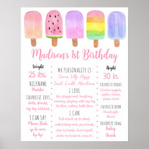 Poster Psicle Pink Girl First Birday Milestone