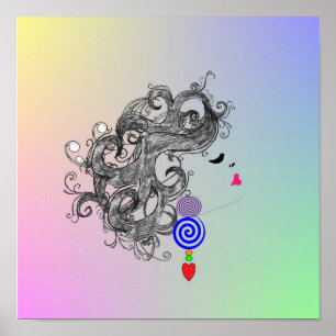 Poster Psicodélico do Design da Moda do Cabelo Re