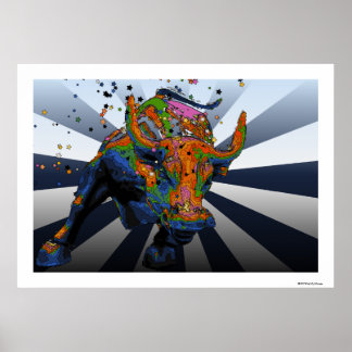 Póster Psicodélico NYC: Touro de Carga na Wall Street