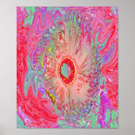 Poster Psicodélico Retro Coral Arco-Íris Hibiscus