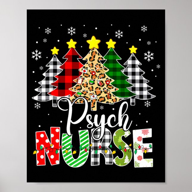 Poster Psych Nurse Xmas Tree Leopard Red Plaid Christmas  (Frente)