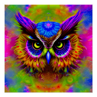 Póster Psychedelic Hippie Groovy Owl