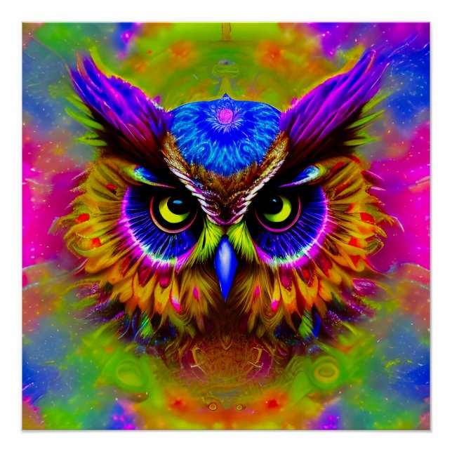 Póster Psychedelic Hippie Groovy Owl (Frente)
