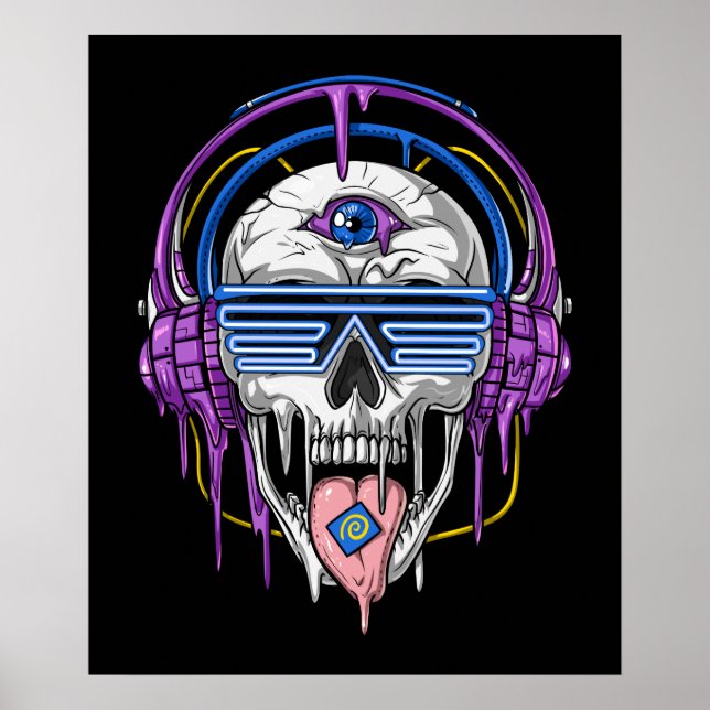 Poster Psytrance Rave Skull (Frente)