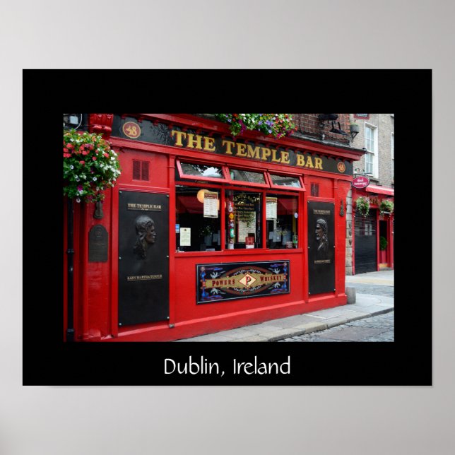 Póster Pub de Bar do Templo Vermelho em Dublin, texto pos (Frente)