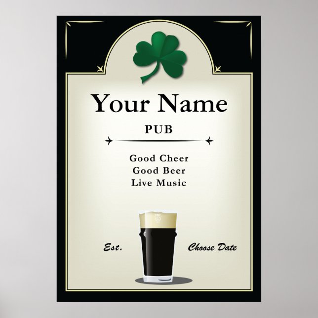 Póster Pub Sign, Irish Pub, Personalizado (Frente)