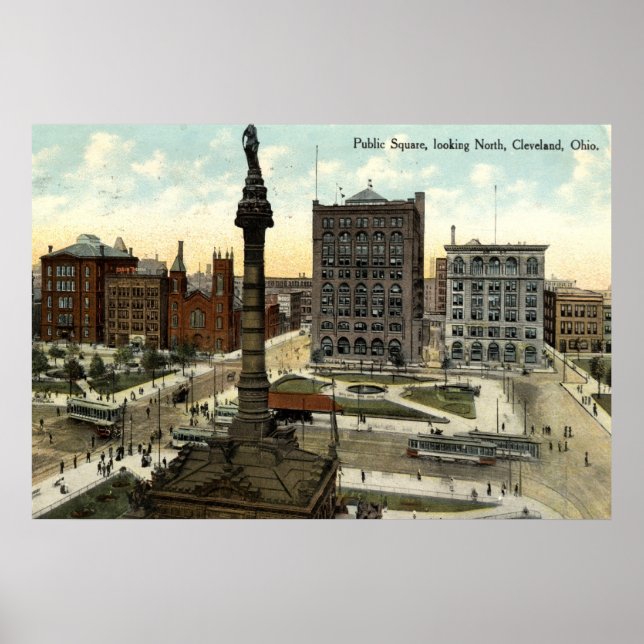 Poster Public Square Cleveland Ohio, 1910, vintage (Frente)
