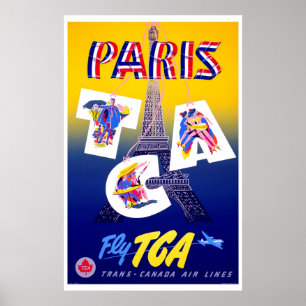 Poster Publicidade à Viagem aérea da Torre Eiffel de Pari