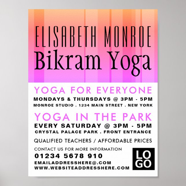 Poster Publicidade Classe Bikram Yoga em Linho Rosa Cláss (Frente)