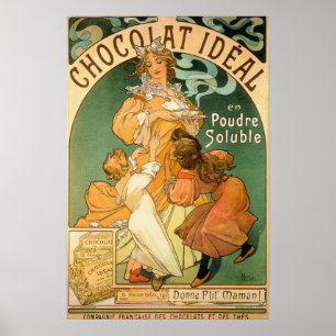 Poster Publicidade de Chocolat Idéal por Alfons Mucha