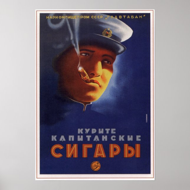 Poster Publicidade do Capitão Soviético de Charutos 1939 (Frente)