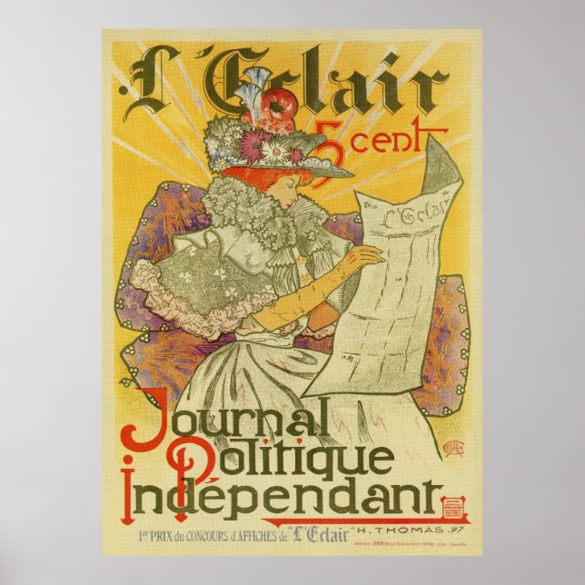 Poster Publicidade do jornal francês art nouveau de 1897 (Frente)