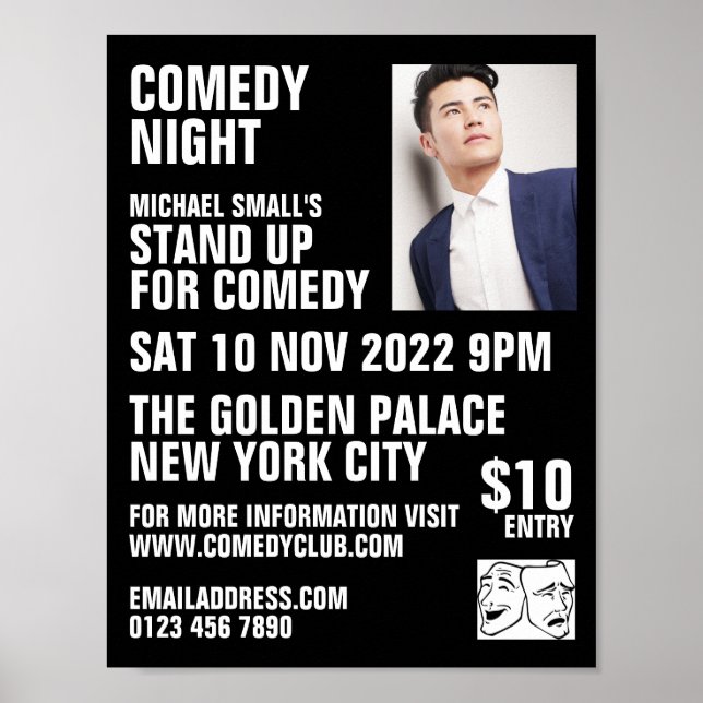 Poster Publicidade do Sleek Black, Comediante, Comedy Clu (Frente)