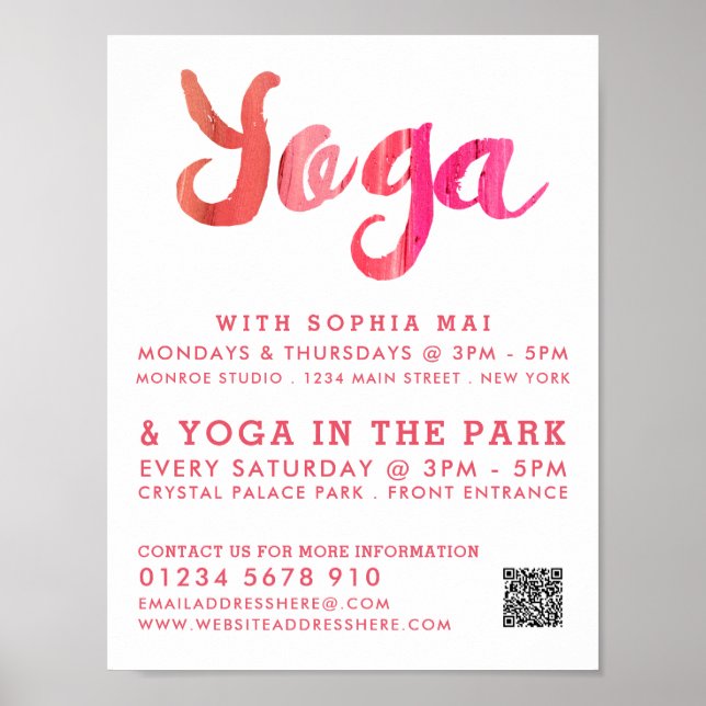 Poster Publicidade moderna à classe Yoga rosa tenra (Frente)