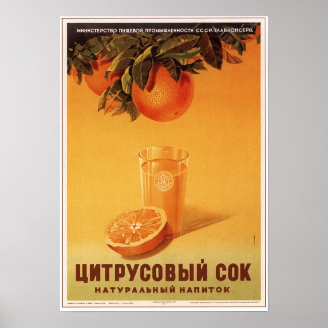 Poster Publicidade soviética de suco de citros 1951 (Frente)