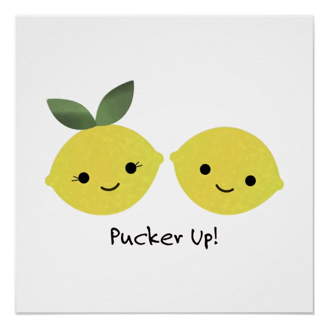Póster Pucker, Cute Kawaii Lemons (Frente)