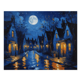 Póster Pueblo de noche con luces