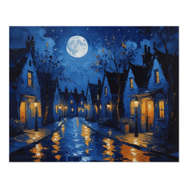 Póster Pueblo de noche con luces (Frente)