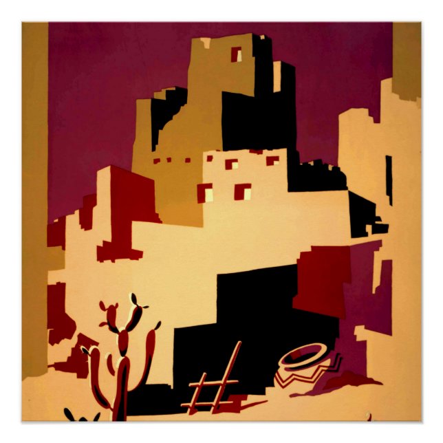 Póster Pueblos Antigos do Sudoeste Arte de Poster WPA (Frente)