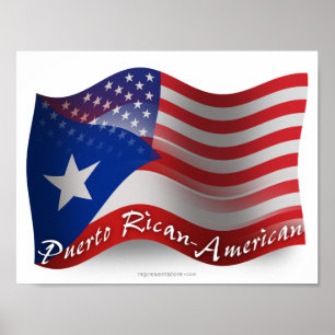 Poster Puerto Rican-American Waving Flag