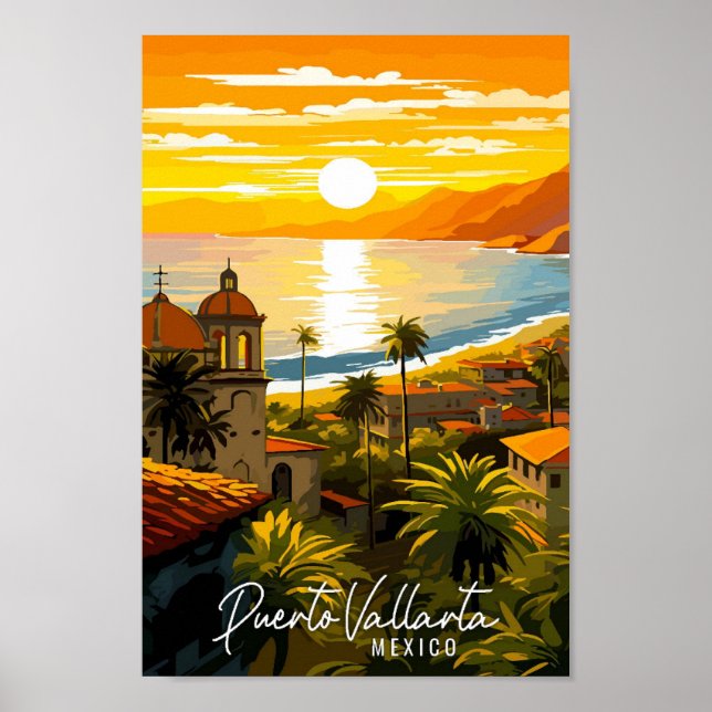 Poster Puerto Vallarta, México, ilustração da viagens vin (Frente)