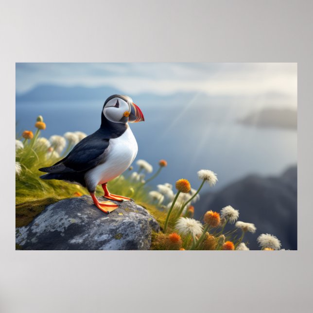 Poster Puffin Aves Selvagens Tranquilo Animais Pacíficos (Frente)