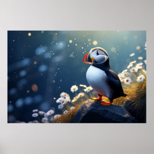 Poster Puffin Aves Selvagens Tranquilo Animais Pacíficos