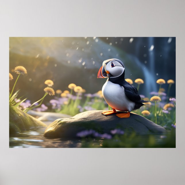 Poster Puffin Aves Selvagens Tranquilo Animais Pacíficos (Frente)