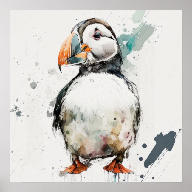 Poster Puffin Bird Retrato Animal Pintura de animais (Frente)
